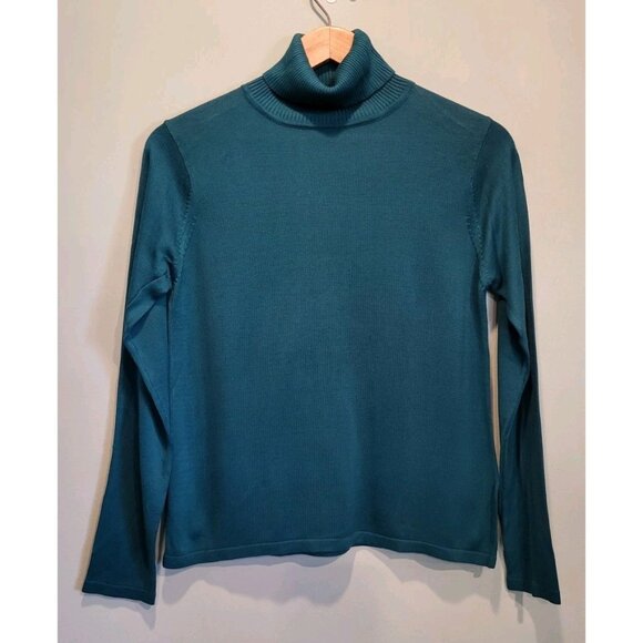 Vtg Kevo Collection Teal 100% Silk Knit Turtleneck Office Sz S - Picture 1 of 7